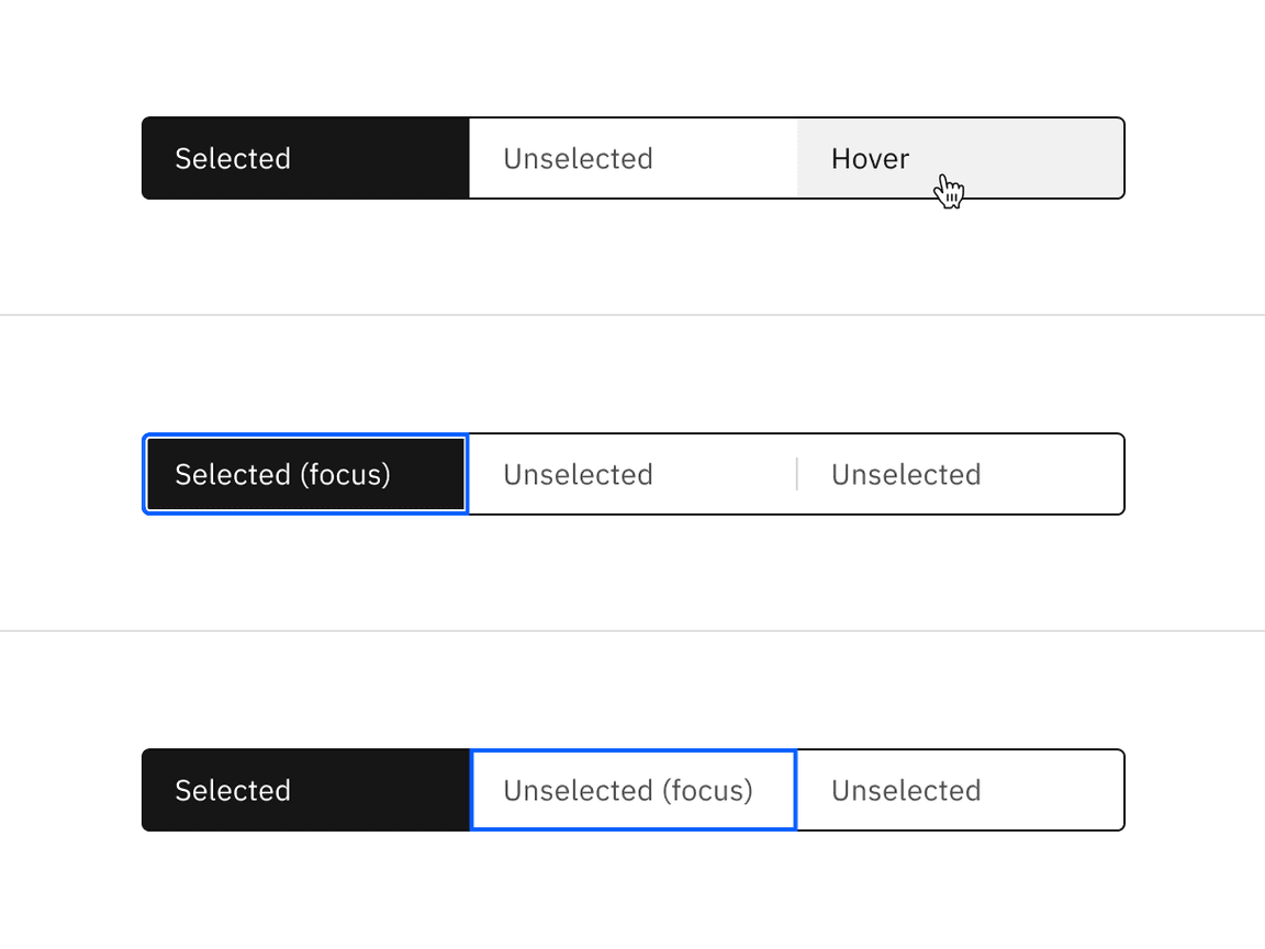 Example of default content switcher interactive states